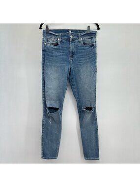 7 For All Mankind The Ankle Skinny Distressed Knee Holes Denim Jeans Size 29